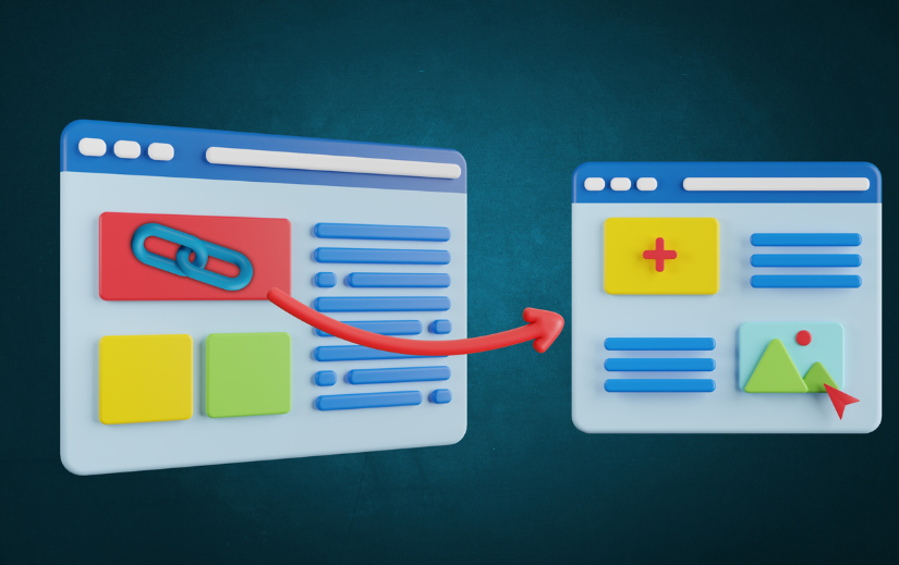 Illustration of link building between web pages, emphasizing eCommerce SEO strategies for better search engine visibility.